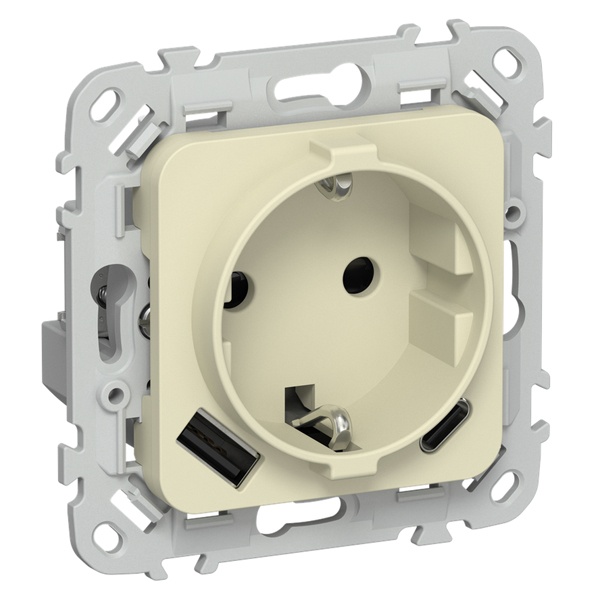 Розетка с зарядкой 2Р+Е со шторками ИЭК FLITE РСЮшс11-1-ФлН 16А с USB AC 20Вт автозажим навахо