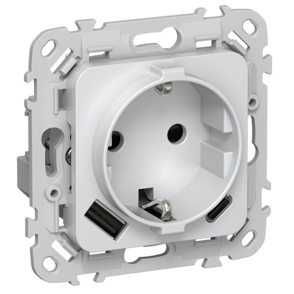 Розетка с зарядкой 2Р+Е со шторками ИЭК FLITE РСЮшс11-0-ФлЖ 16А с USB AC 20Вт жемчуг