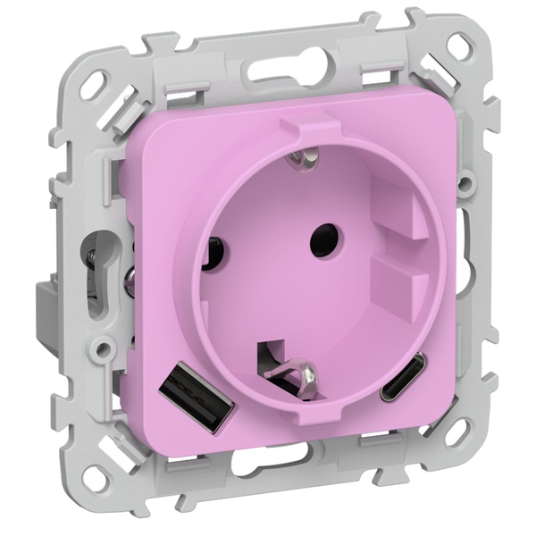 Розетка с зарядкой 2Р+Е со шторками ИЭК FLITE РСЮшс11-0-ФлПр 16А с USB AC 20Вт пурпурный