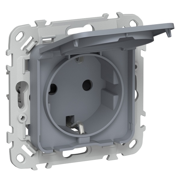 Розетка с заземлением ИЭК FLITE РСшкр11-1-44-ФлМ 16А шторки крышка IP44 автозажим маренго