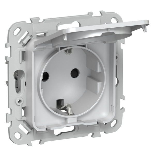 Розетка с заземлением ИЭК FLITE РСшкр11-1-44-ФлЖ 16А шторки крышка IP44 автозажим жемчуг