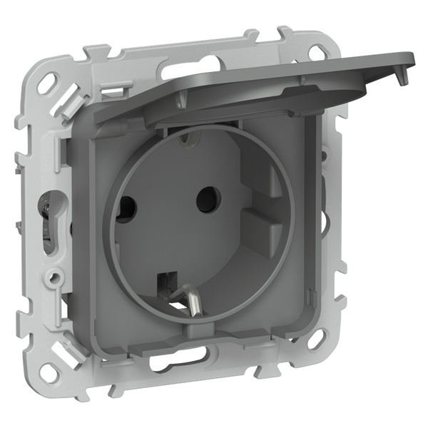 Розетка с заземлением ИЭК FLITE РСшкр11-1-44-ФлМА 16А шторки крышка IP44 автозажим мокрый асфальт