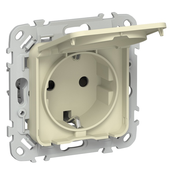 Розетка с заземлением ИЭК FLITE РСшкр11-1-44-ФлН 16А шторки крышка IP44 автозажим навахо