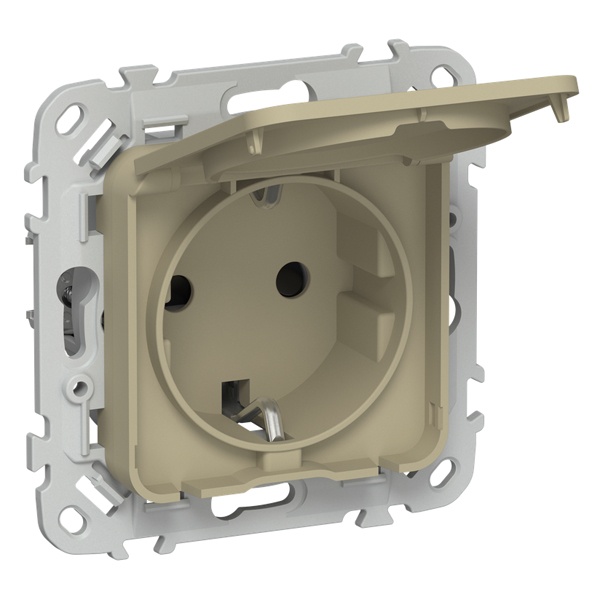 Розетка с заземлением ИЭК FLITE РСшкр11-0-44-ФлХ 16А шторки крышка IP44 хаки