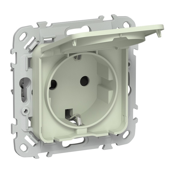 Розетка с заземлением ИЭК FLITE РСшкр11-0-44-ФлП 16А шторки крышка IP44 панг