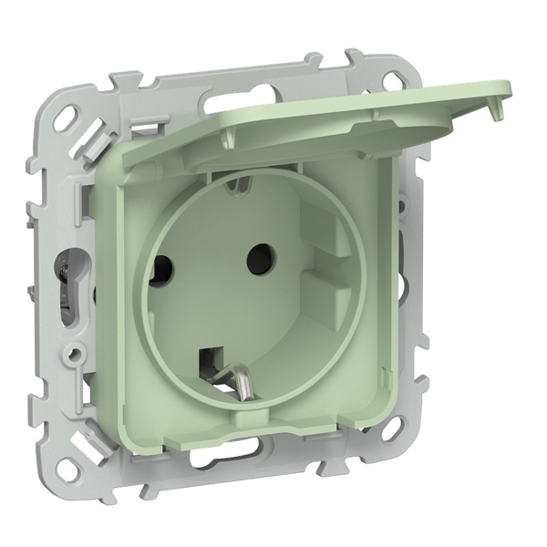 Розетка с заземлением ИЭК FLITE РСшкр11-0-44-ФлФ 16А шторки крышка IP44 фисташковый