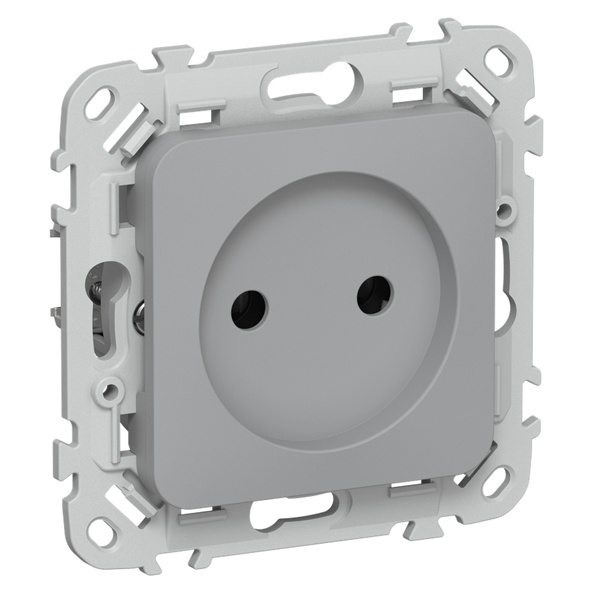 Розетка без заземления ИЭК FLITE РСш01-1-ФлС 10А шторки автозажим серый