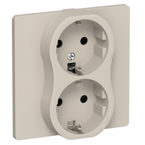 Розетка 2-я с заземлением в сборе ИЭК FLITE РС12-1-К-ФлЛ 16А автозажим льняной