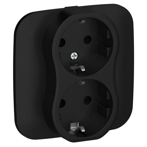 Розетка 2-я с заземлением в сборе ИЭК FLITE РСш12-1-А-ФлЧ 16А шторки автозажим черный