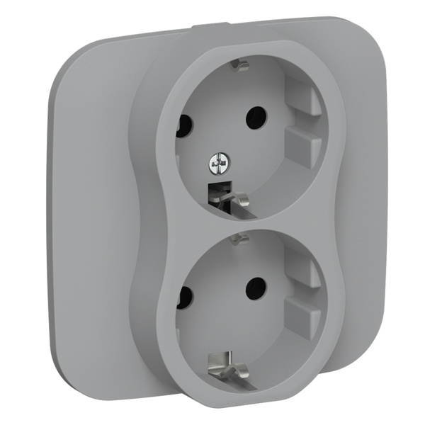 Розетка 2-я с заземлением в сборе ИЭК FLITE РСш12-1-А-ФлС 16А шторки автозажим серый