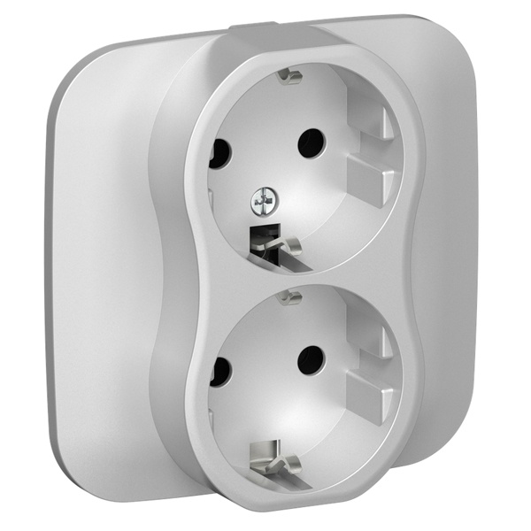 Розетка 2-я с заземлением в сборе ИЭК FLITE РСш12-1-А-ФлА 16А шторки автозажим алюминий