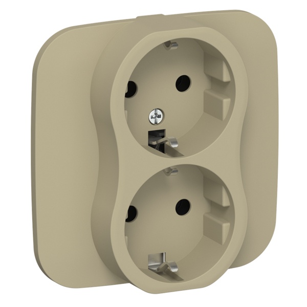 Розетка 2-я с заземлением в сборе ИЭК FLITE РСш12-1-А-ФлХ 16А шторки автозажим хаки