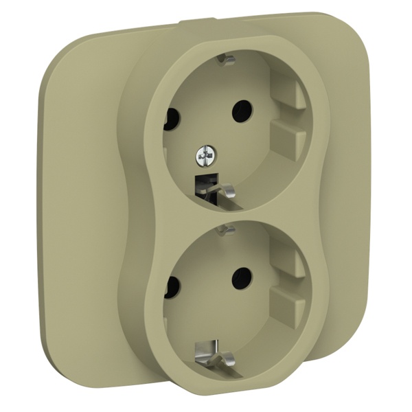 Розетка 2-я с заземлением в сборе ИЭК FLITE РСш12-0-А-ФлО 16А шторки оливковый
