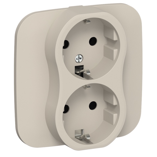 Розетка 2-я с заземлением в сборе ИЭК FLITE РСш12-0-А-ФлЛ 16А шторки льняной
