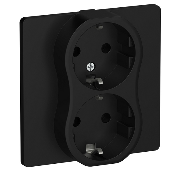 Розетка 2-я с заземлением в сборе ИЭК FLITE РСш12-0-К-ФлЧ 16А шторки черный