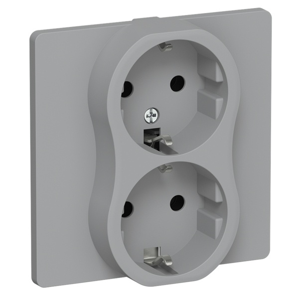 Розетка 2-я с заземлением в сборе ИЭК FLITE РСш12-0-К-ФлС 16А шторки серый