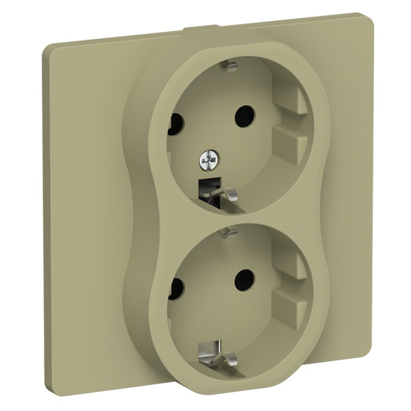Розетка 2-я с заземлением в сборе ИЭК FLITE РСш12-0-К-ФлО 16А шторки оливковый