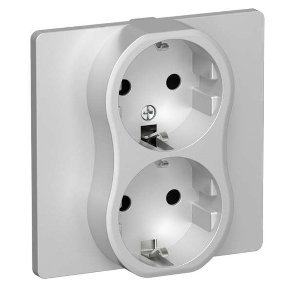 Розетка 2-я с заземлением в сборе ИЭК FLITE РСш12-0-К-ФлА 16А шторки алюминий