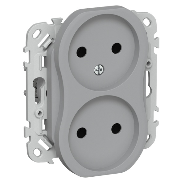 Розетка 2-я без заземления в сборе ИЭК FLITE РС02-1-ФлС 10А автозажим серый