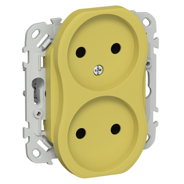 Розетка 2-я без заземления в сборе ИЭК FLITE РС02-1-ФлЖК 10А автозажим желтый карри