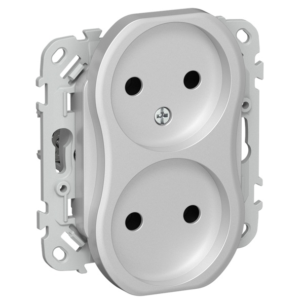 Розетка 2-я без заземления в сборе ИЭК FLITE РС02-0-ФлА 10А алюминий