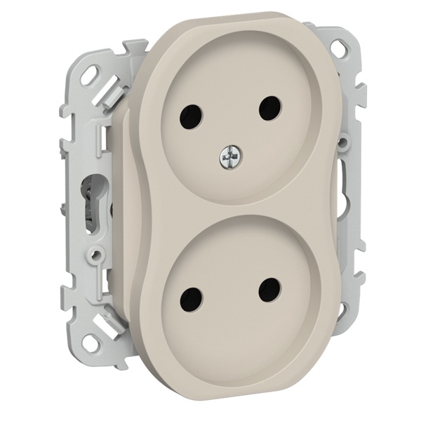 Розетка 2-я без заземления в сборе ИЭК FLITE РСш02-1-ФлЛ 10А шторки автозажим льняной