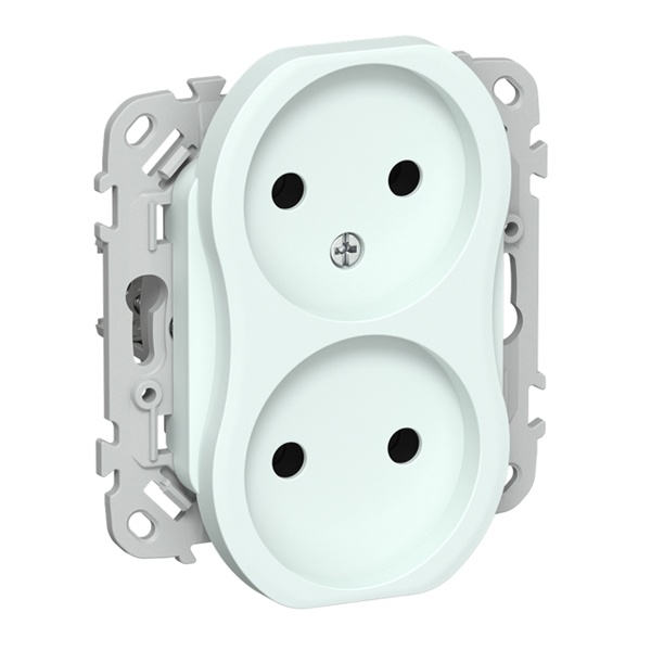 Розетка 2-я без заземления в сборе ИЭК FLITE РСш02-1-ФлХЛ 10А шторки автозажим холодный лёд