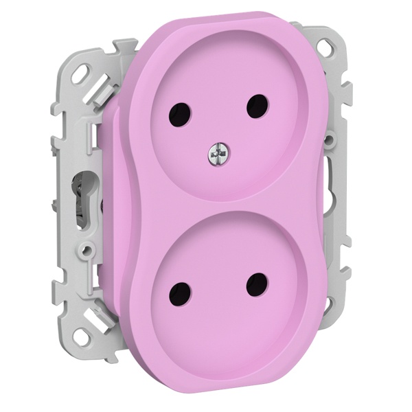Розетка 2-я без заземления в сборе ИЭК FLITE РСш02-1-ФлПр 10А шторки автозажим пурпурный