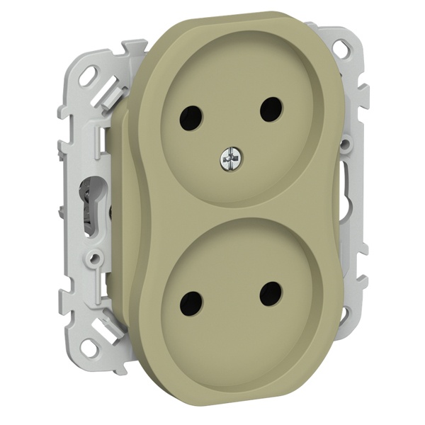 Розетка 2-я без заземления в сборе ИЭК FLITE РСш02-0-ФлО 10А шторки оливковый