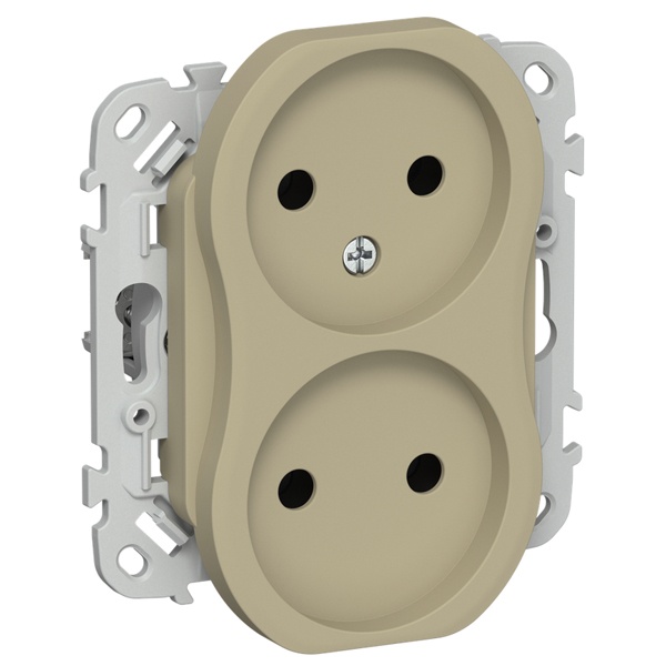 Розетка 2-я без заземления в сборе ИЭК FLITE РСш02-0-ФлХ 10А шторки хаки