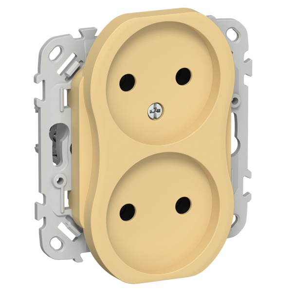 Розетка 2-я без заземления в сборе ИЭК FLITE РСш02-0-ФлЗ 10А шторки золотарник