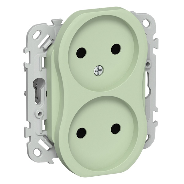 Розетка 2-я без заземления в сборе ИЭК FLITE РСш02-0-ФлФ 10А шторки фисташковый