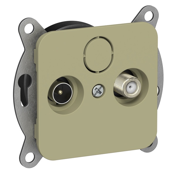 Розетка двойная TV+SAT экранированная оконечная ИЭК FLITE РТВс-2-1-1-ФлО оливковый