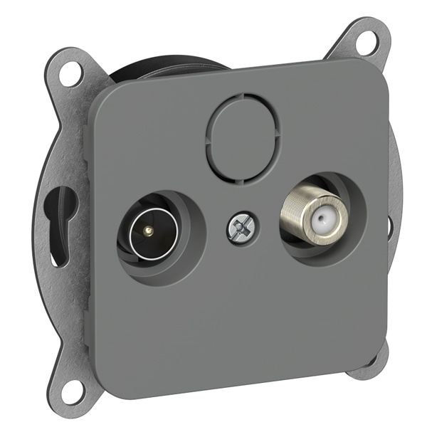 Розетка двойная TV+SAT экранированная оконечная ИЭК FLITE РТВс-2-1-1-ФлМА мокрый асфальт