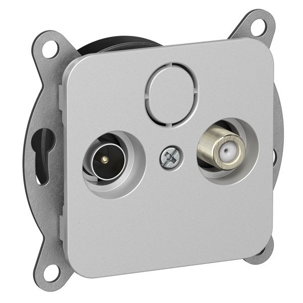 Розетка двойная TV+SAT экранированная проходная ИЭК FLITE РТВс-2-1-2-ФлА алюминий