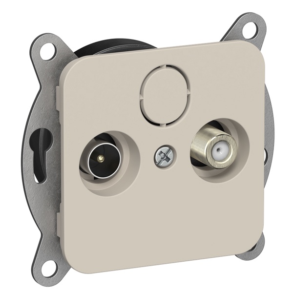 Розетка двойная TV+SAT экранированная проходная ИЭК FLITE РТВс-2-1-2-ФлЛ льняной