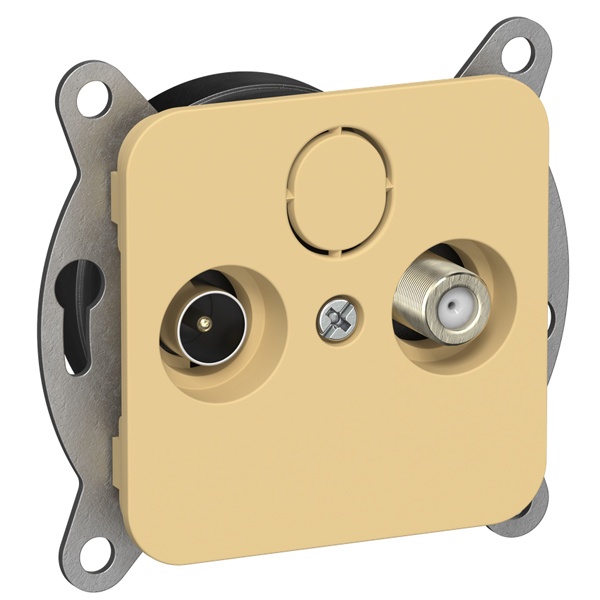 Розетка двойная TV+SAT экранированная проходная ИЭК FLITE РТВс-2-1-2-ФлЗ золотарник
