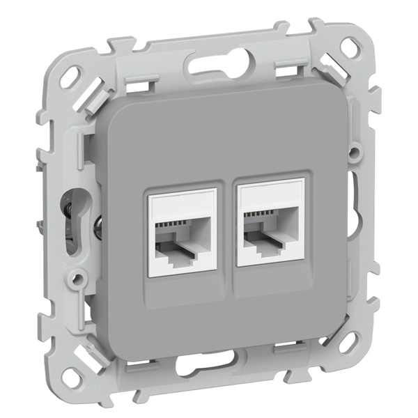 Розетка компьютерная 2-ая ИЭК FLITE РК5е-2-0-ФлС RJ45 кат.5E UTP серый