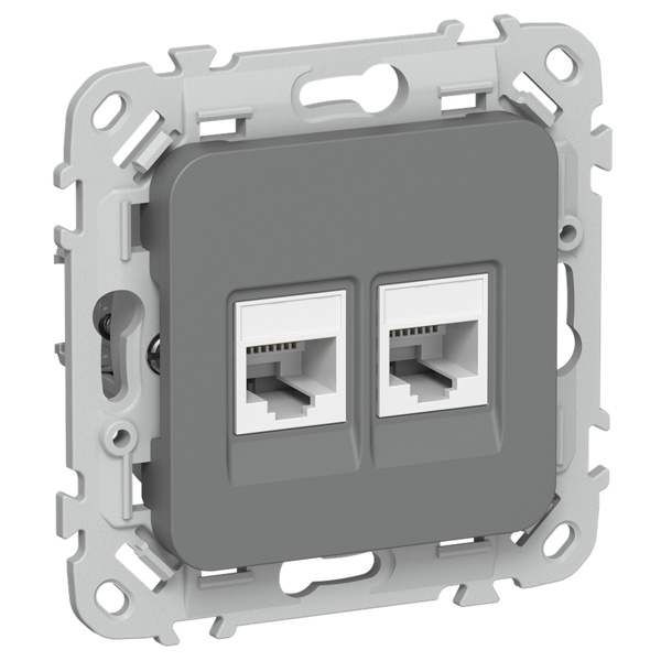 Розетка компьютерная 2-ая ИЭК FLITE РК5е-2-0-ФлМА RJ45 кат.5E UTP мокрый асфальт