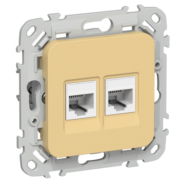 Розетка компьютерная 2-ая ИЭК FLITE РК5е-2-0-ФлЗ RJ45 кат.5E UTP золотарник