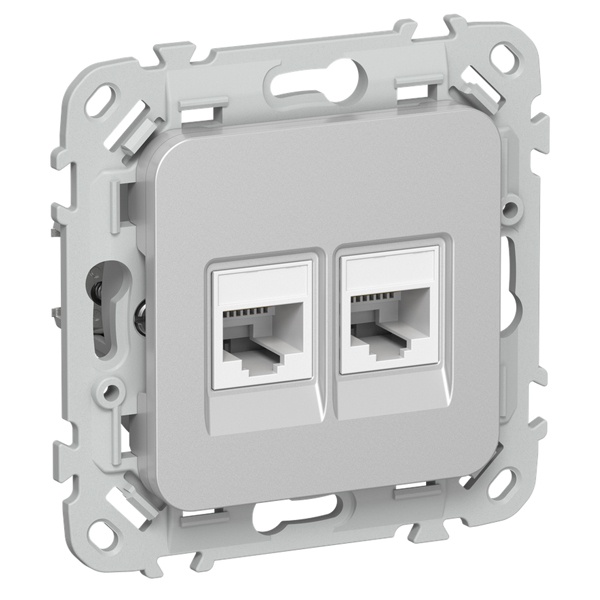 Розетка компьютерная 2-ая ИЭК FLITE РК6-2-0-ФлА RJ45 кат.6 UTP алюминий