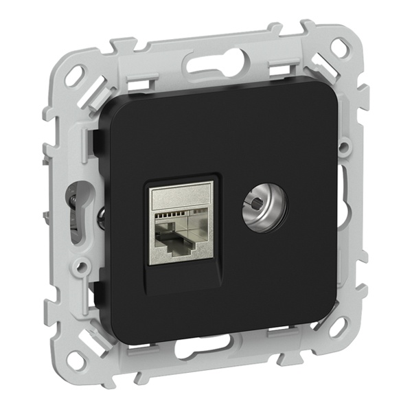 Розетка двойная TV+RJ45 кат.5E STP ИЭК FLITE РКТВ5е-2-1-ФлЧ черный