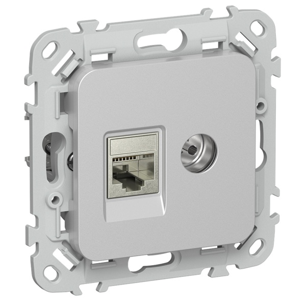 Розетка двойная TV+RJ45 кат.5E STP ИЭК FLITE РКТВ5е-2-1-ФлА алюминий