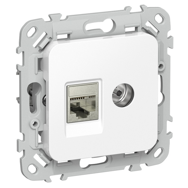 Розетка двойная TV+RJ45 кат.6 STP ИЭК FLITE РКТВ6-2-1-ФлБ белый