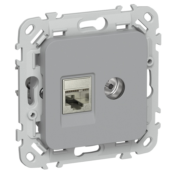 Розетка двойная TV+RJ45 кат.6 STP ИЭК FLITE РКТВ6-2-1-ФлС серый