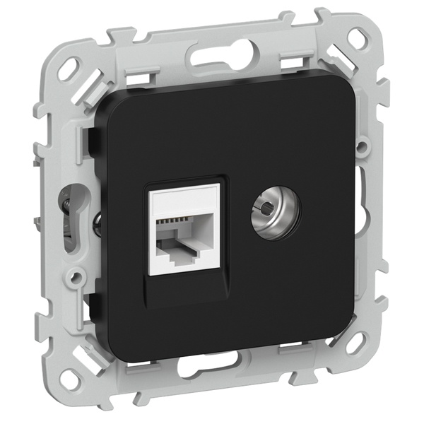 Розетка двойная TV+RJ45 кат.5E UTP ИЭК FLITE РКТВ5е-2-0-ФлЧ черный