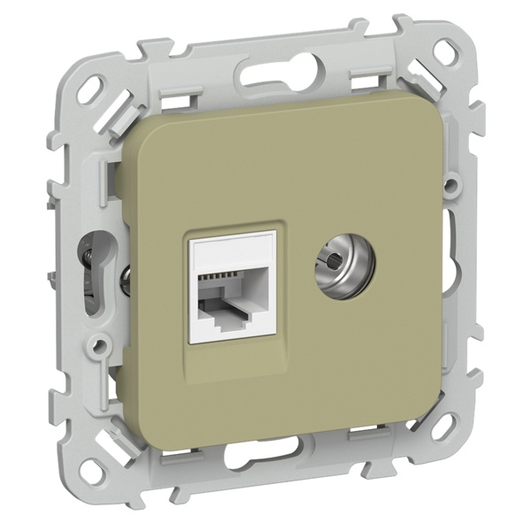 Розетка двойная TV+RJ45 кат.5E UTP ИЭК FLITE РКТВ5е-2-0-ФлО оливковый