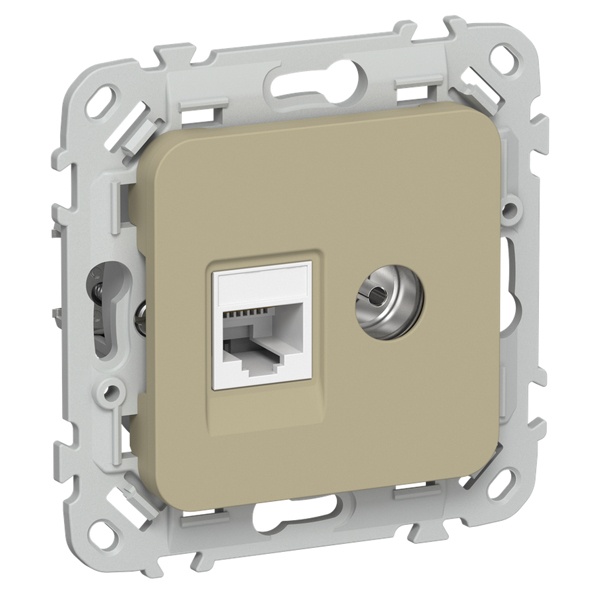 Розетка двойная TV+RJ45 кат.5E UTP ИЭК FLITE РКТВ5е-2-0-ФлХ хаки