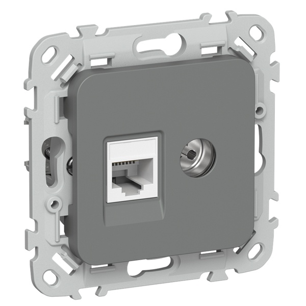 Розетка двойная TV+RJ45 кат.5E UTP ИЭК FLITE РКТВ5е-2-0-ФлМА мокрый асфальт