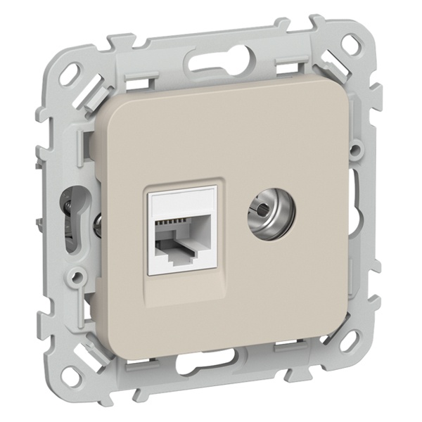 Розетка двойная TV+RJ45 кат.5E UTP ИЭК FLITE РКТВ5е-2-0-ФлЛ льняной